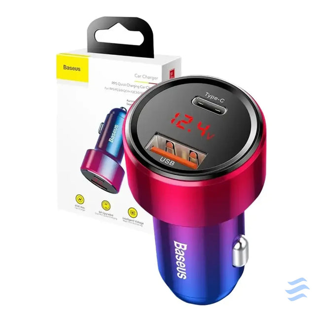 Baseus Magic USB + USB C QC 4.0 PD 45W car charger (red blue). Car chargers