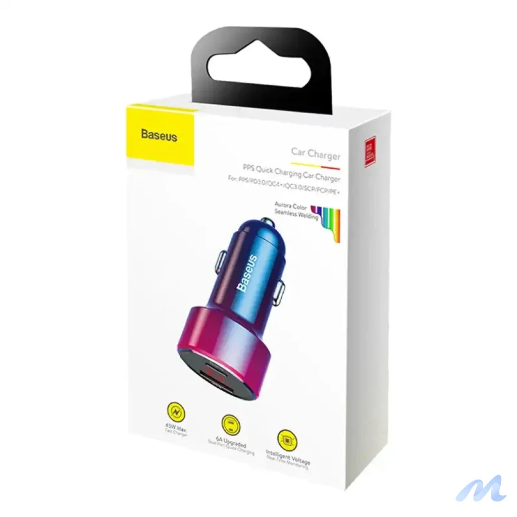 Baseus Magic USB + USB-C QC 4.0 PD 45W car charger (red-blue).