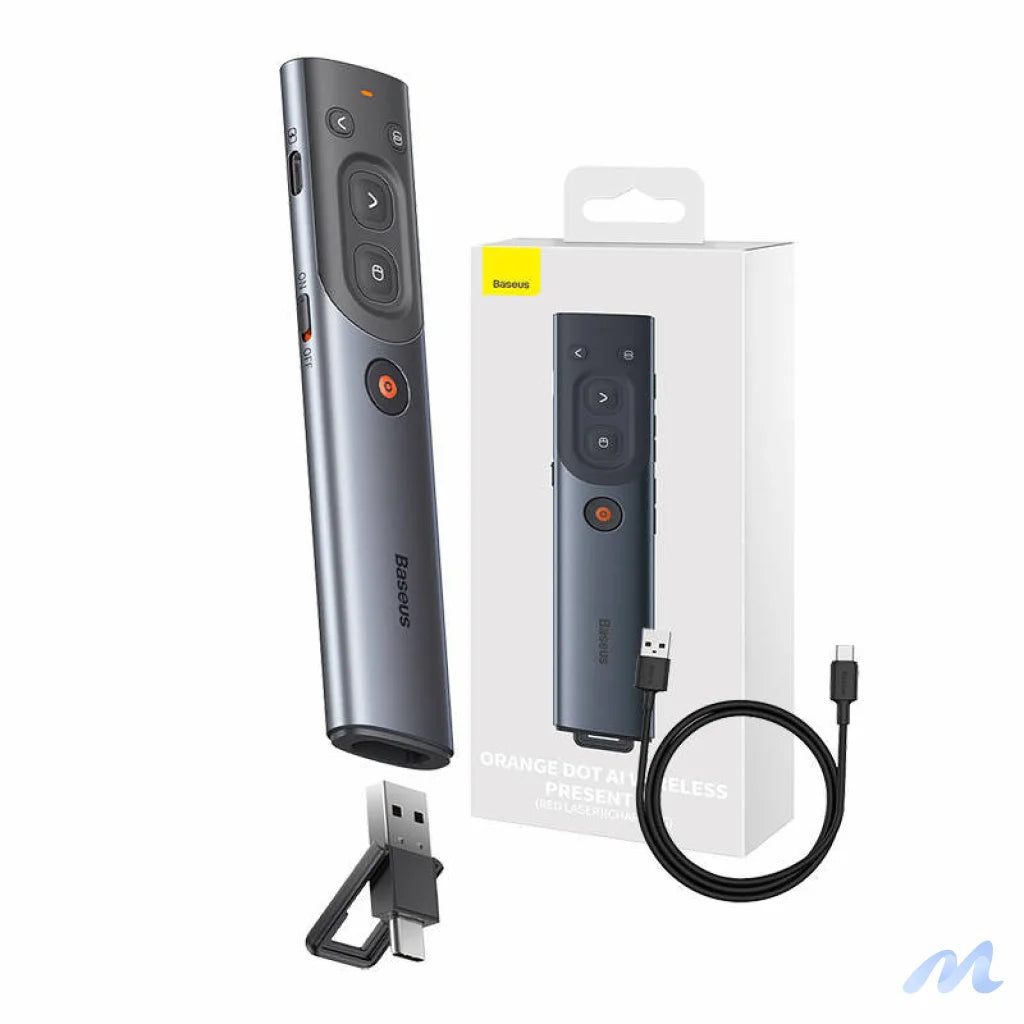 Baseus Orange Dot Multifunctional remote control for presentation, with a red laser pointer - gray