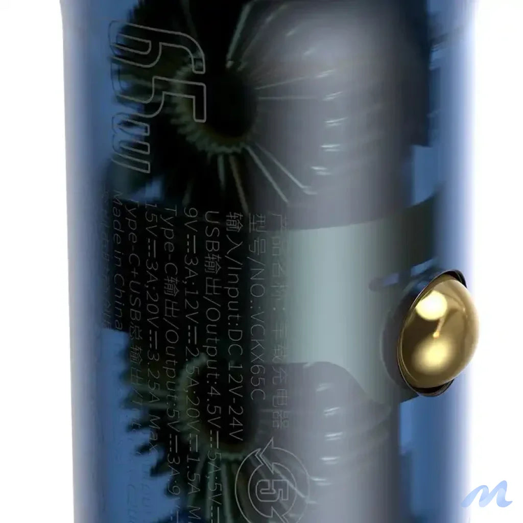 Baseus Particular Digital Display Car Charger , USB + USB-C, QC3.0+PD, 5A, 65W (gray) + Cable USB-C 1m 100W (black)