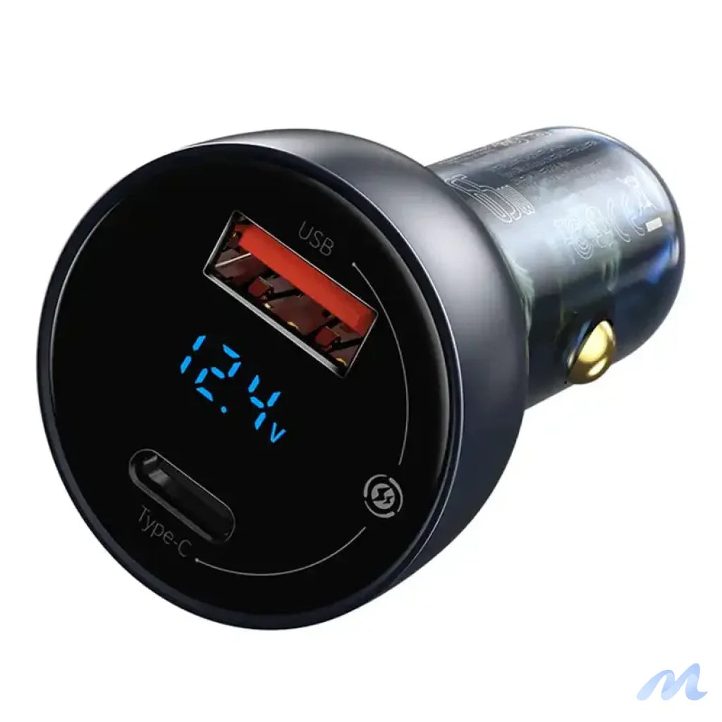 Baseus Particular Digital Display Car Charger , USB + USB-C, QC3.0+PD, 5A, 65W (gray) + Cable USB-C 1m 100W (black)