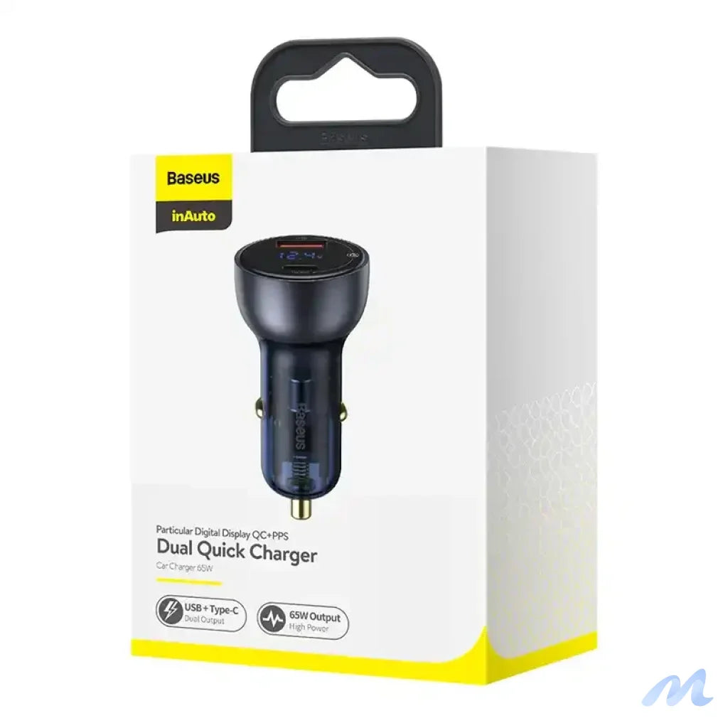 Baseus Particular Digital Display car charger with display, USB + USB-C, QC3.0+PD, 5A, 65W (gray)