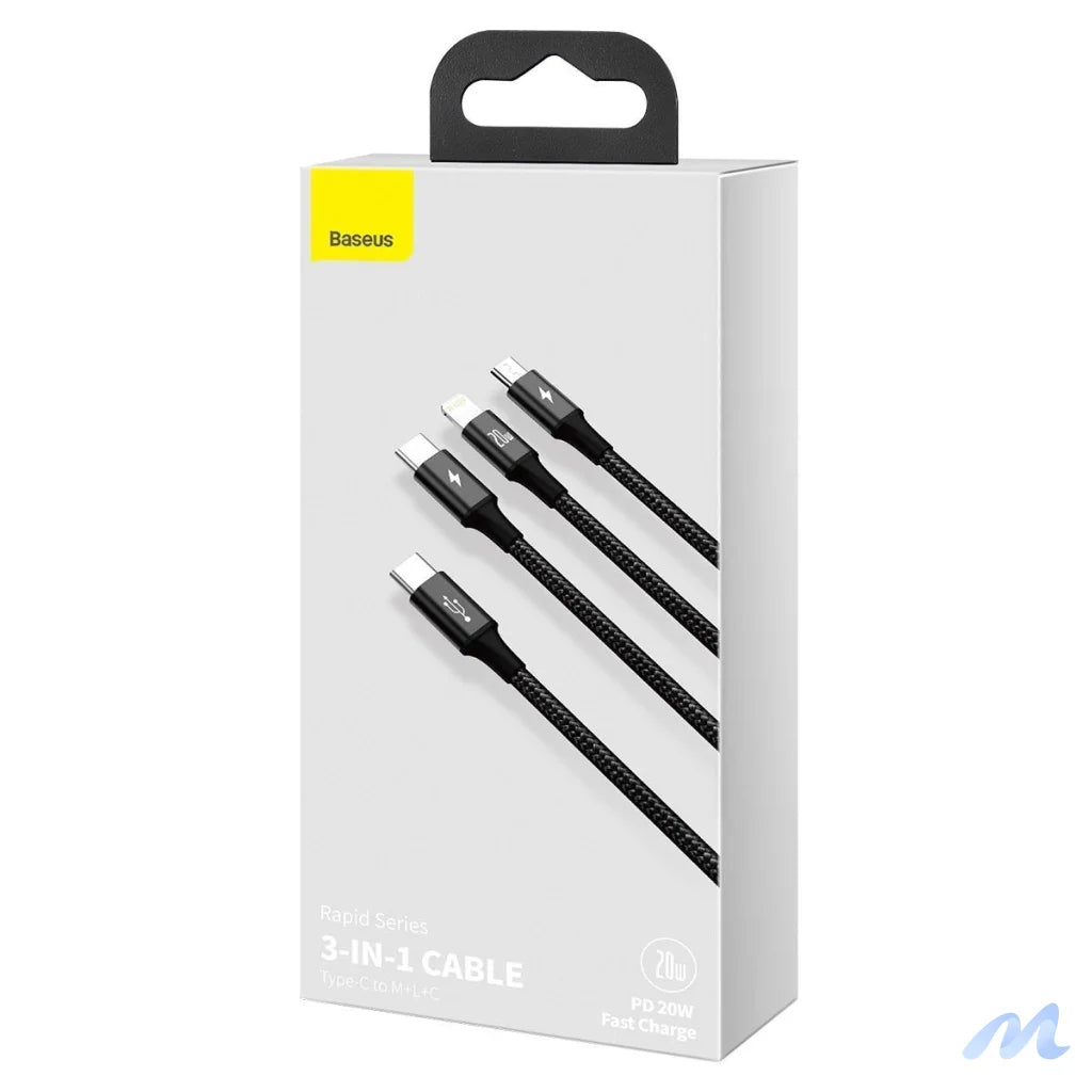Baseus Rapid Series 3-in-1 cable USB-C For M+L+T 20W 1.5m Black