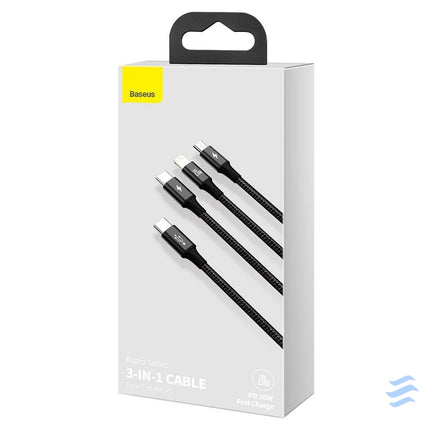Baseus Rapid Series 3 in 1 cable USB C For M + L + T 20W 1.5m Black Combo Cables