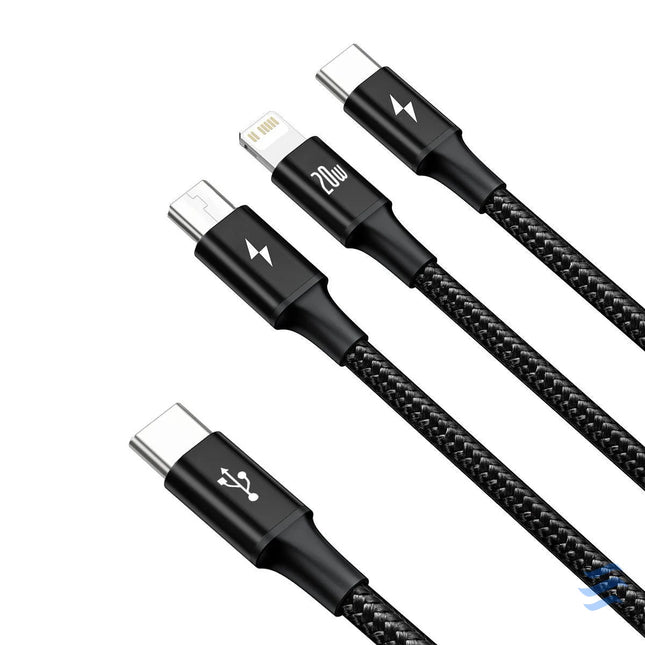 Baseus Rapid Series 3 in 1 cable USB C For M + L + T 20W 1.5m Black Combo Cables