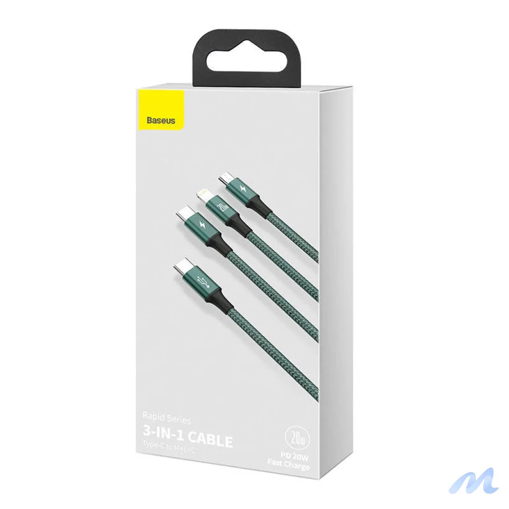 Baseus Rapid Series 3-in-1 cable USB-C For M+L+T 20W 1.5m (Green )