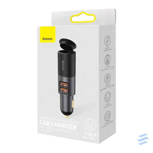 Baseus Share Together Fast Charge Car Charger with Cigarette Lighter Expansion Port 2x USB 120W (Gray) Car chargers