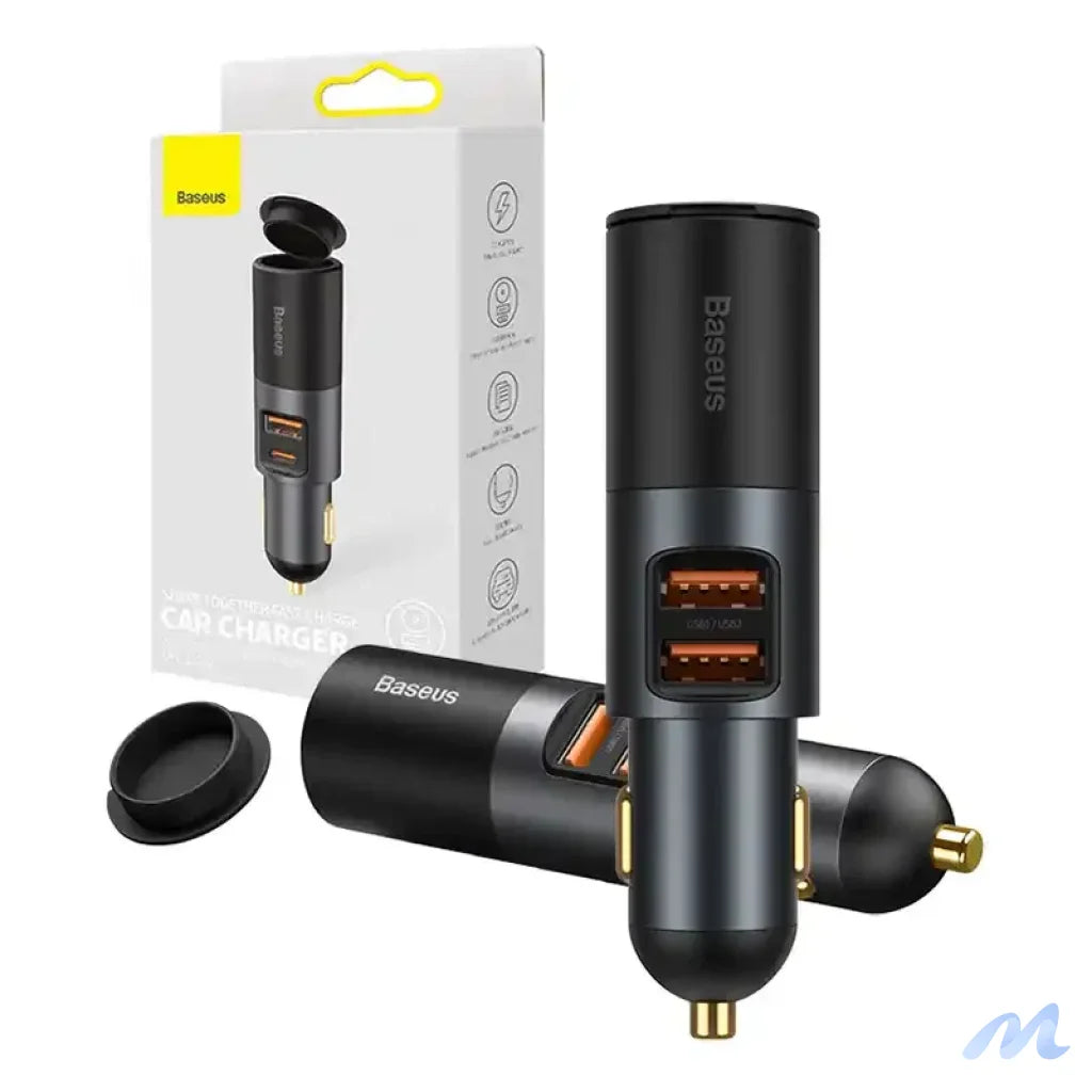 Baseus Share Together Fast Charge Car Charger with Cigarette Lighter Expansion Port, 2x USB, 120W (Gray)