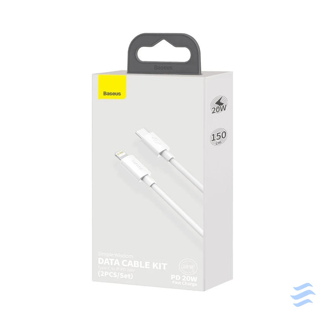 Baseus Simple Wisdom Data Cable Kit USB C to Lightning PD 20W (2PCS/Set) 1.5m White USB C to Lightning