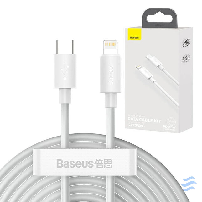 Baseus Simple Wisdom Data Cable Kit USB C to Lightning PD 20W (2PCS/Set) 1.5m White USB C to Lightning