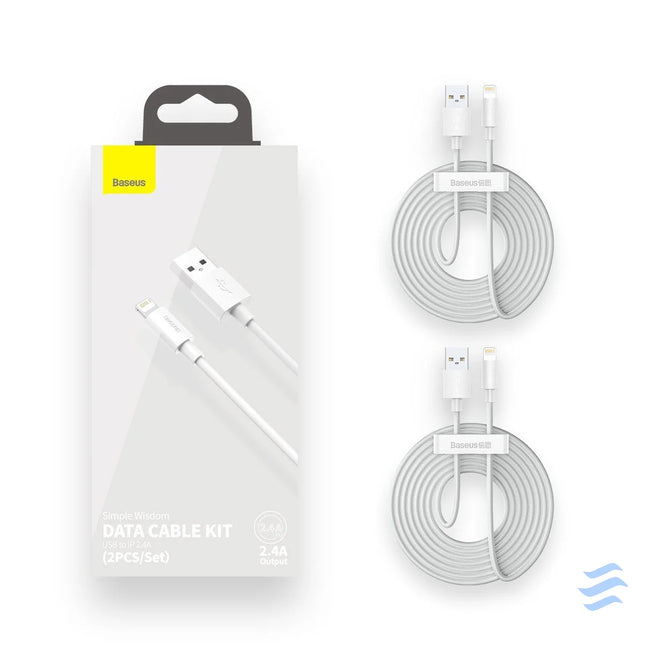 Baseus Simple Wisdom Data Cable Kit USB to Lightning 2.4A (2PCS/Set）1.5m White USB to Lightning