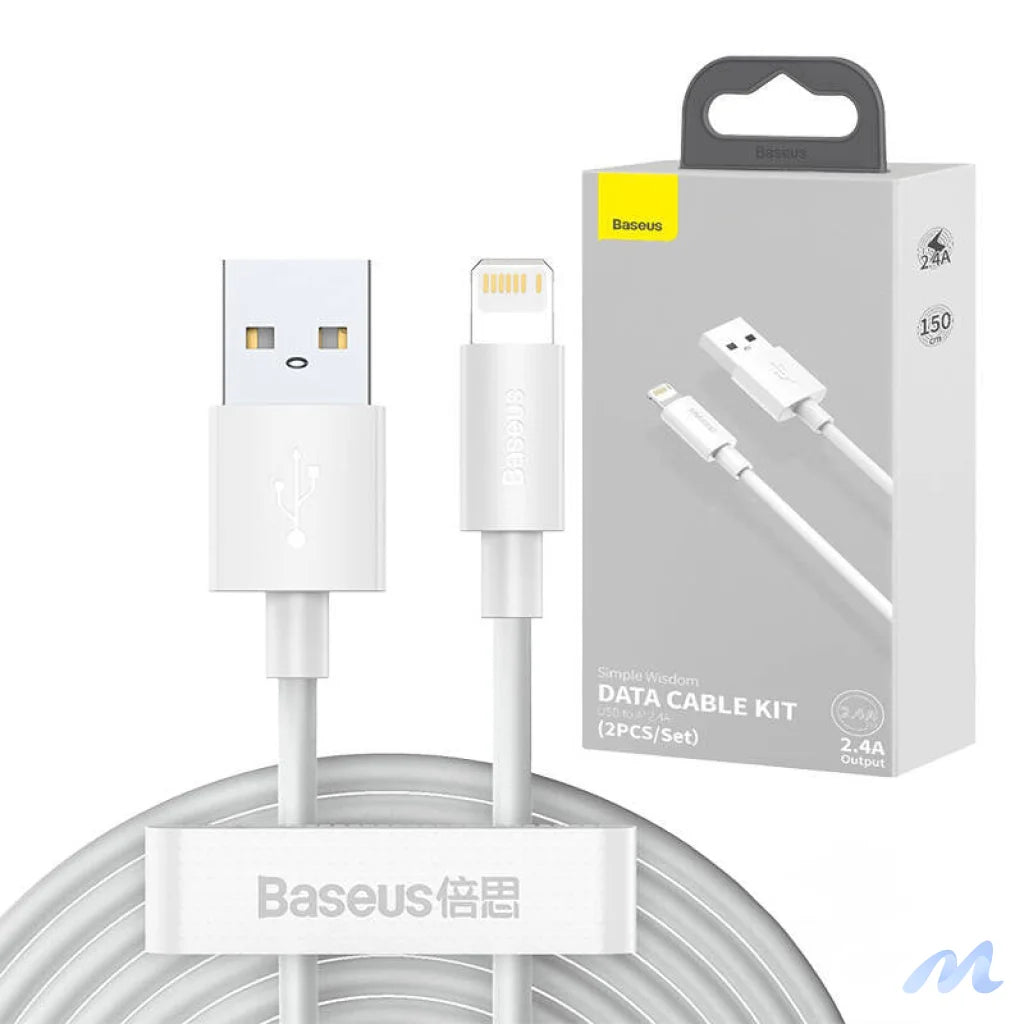 Baseus Simple Wisdom Data Cable Kit USB to Lightning 2.4A (2PCS/Set）1.5m White