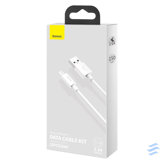 Baseus Simple Wisdom Data Cable Kit USB to Micro 2.1A (2PCS/Set) 1.5m White USB to Micro USB