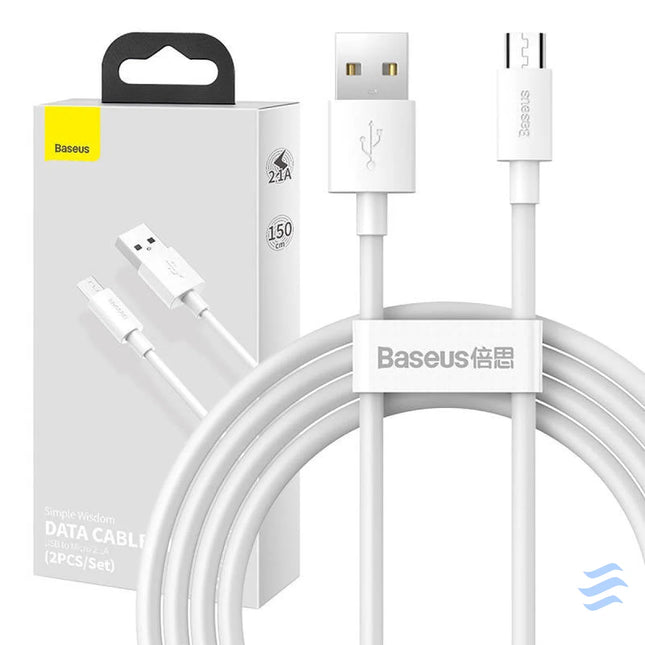 Baseus Simple Wisdom Data Cable Kit USB to Micro 2.1A (2PCS/Set) 1.5m White USB to Micro USB