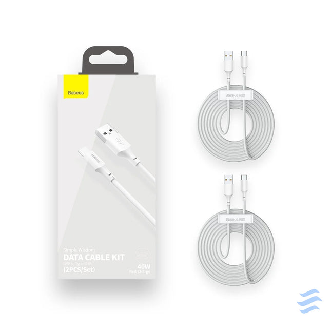 Baseus Simple Wisdom Data Cable Kit USB to Type C 5A (2PCS/Set）1.5m White USB to USB C