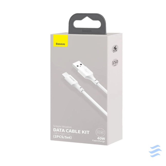 Baseus Simple Wisdom Data Cable Kit USB to Type C 5A (2PCS/Set）1.5m White USB to USB C