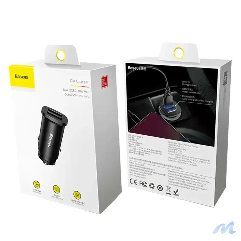 Baseus Square Car Charger 2xUSB QC3.0 5A 30W (black)