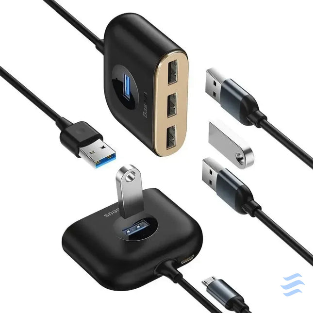 Baseus Square Round USB Adapter HUB USB 3.0 to 1x USB 3.0 + 3x USB 2.0.1m (Black) Hubs
