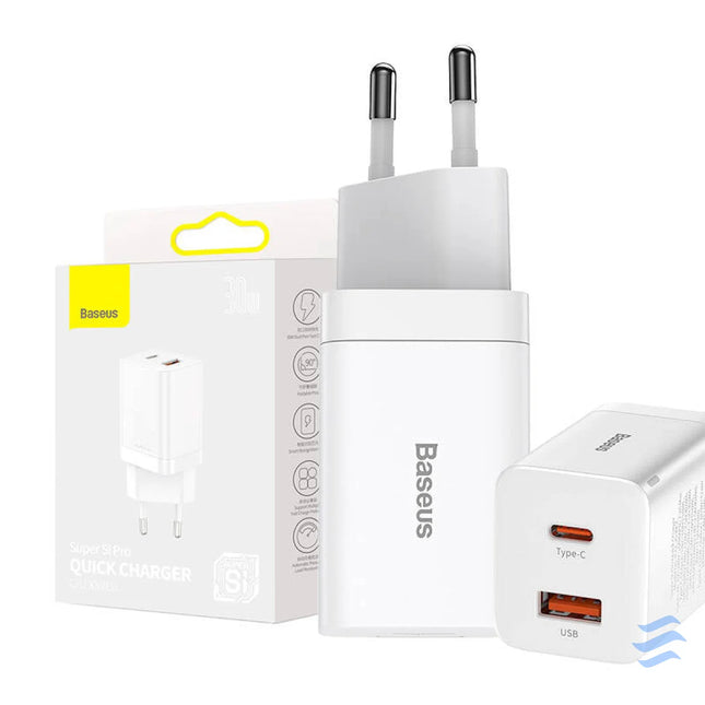 Baseus Super Si Pro Quick Charger USB + USB C 30W (white) mains chargers