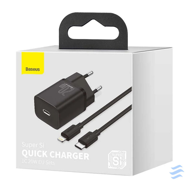 Baseus Super Si Quick Charger 1C 20W with USB C cable for Lightning 1m (black) mains chargers