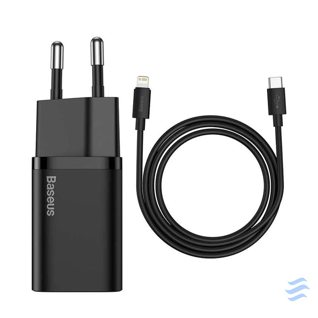Baseus Super Si Quick Charger 1C 20W with USB C cable for Lightning 1m (black) mains chargers