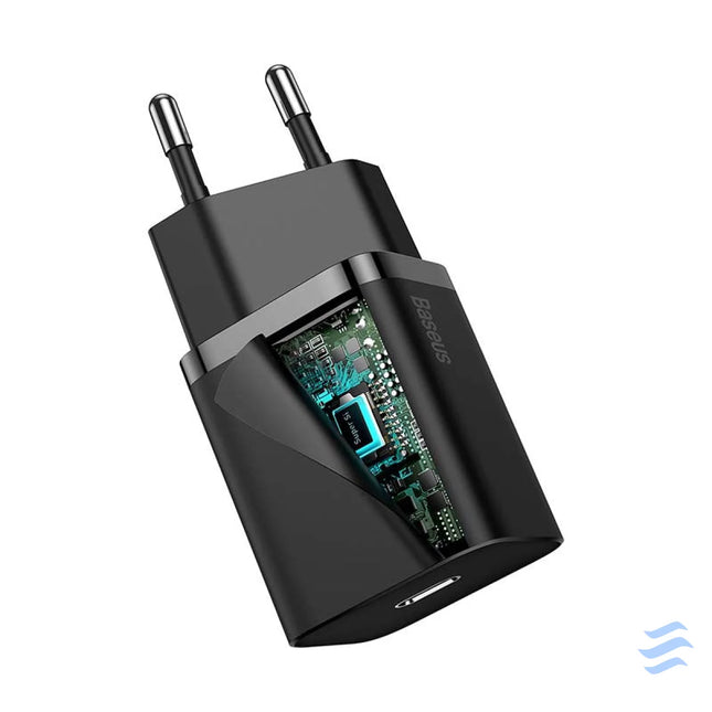 Baseus Super Si Quick Charger 1C 20W with USB C cable for Lightning 1m (black) mains chargers