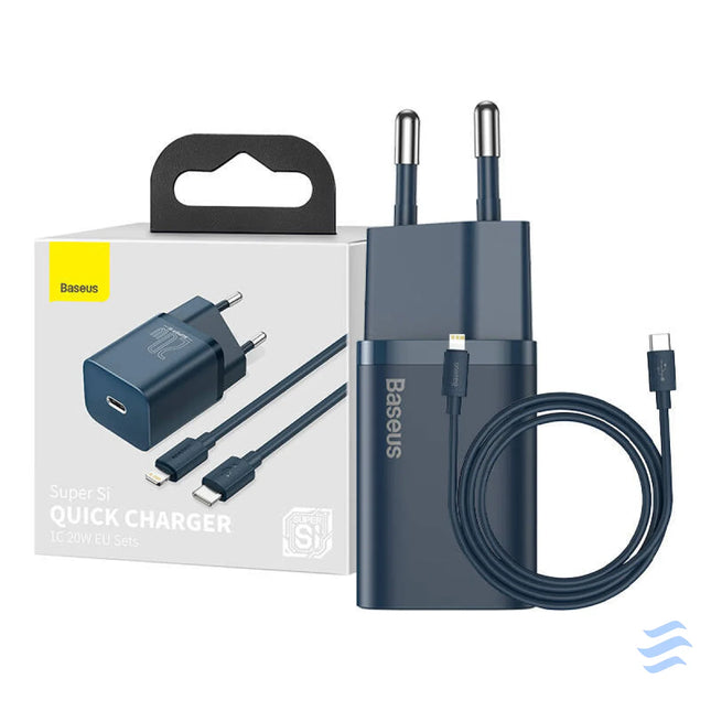 Baseus Super Si Quick Charger 1C 20W with USB C cable for Lightning 1m (blue) mains chargers
