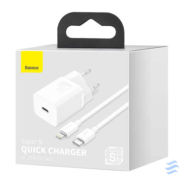 Baseus Super Si Quick Charger 1C 20W with USB C cable for Lightning 1m (white) mains chargers