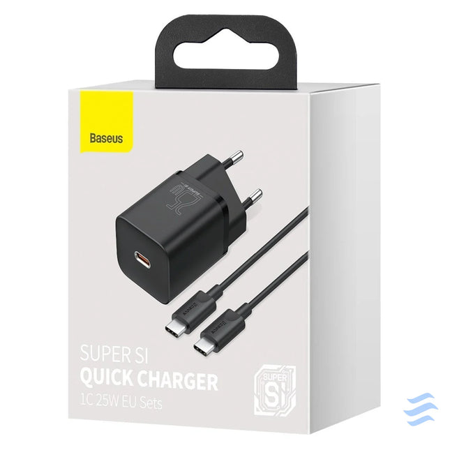 Baseus Super Si Quick Charger 1C 25W with USB C cable for USB C 1m (black) mains chargers