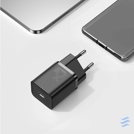 Baseus Super Si Quick Charger 1C 25W with USB C cable for USB C 1m (black) mains chargers