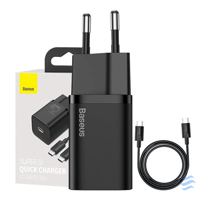 Baseus Super Si Quick Charger 1C 25W with USB C cable for USB C 1m (black) mains chargers