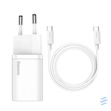 Baseus Super Si Quick Charger 1C 25W with USB C cable for USB C 1m (white) mains chargers