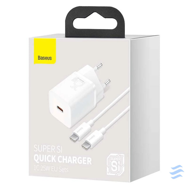 Baseus Super Si Quick Charger 1C 25W with USB C cable for USB C 1m (white) mains chargers