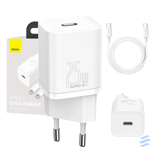 Baseus Super Si Quick Charger 1C 25W with USB C cable for USB C 1m (white) mains chargers
