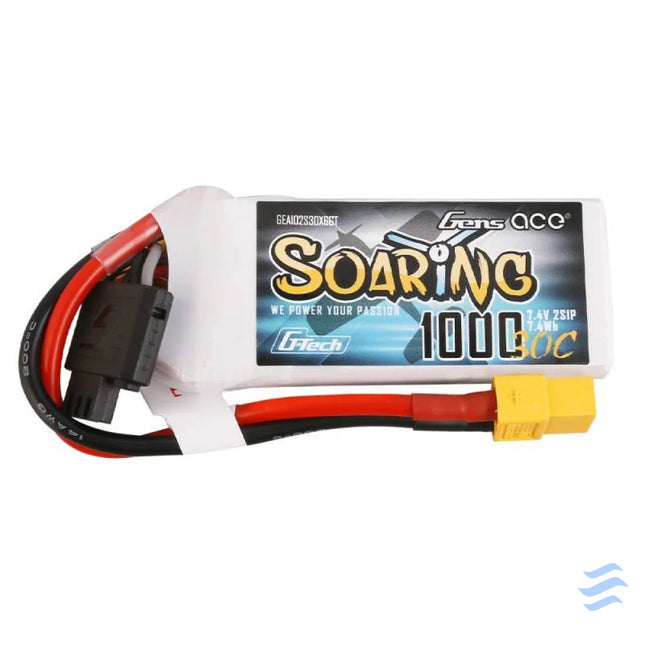 Battery Gens Ace G Tech Soaring 1000mAh 7.4V 30C 2S1P XT60 Lithium and NiMH