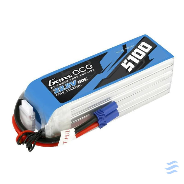 Battery GensAce 5100mAh 22.2V 80C 6S1P EC5 Lithium and NiMH