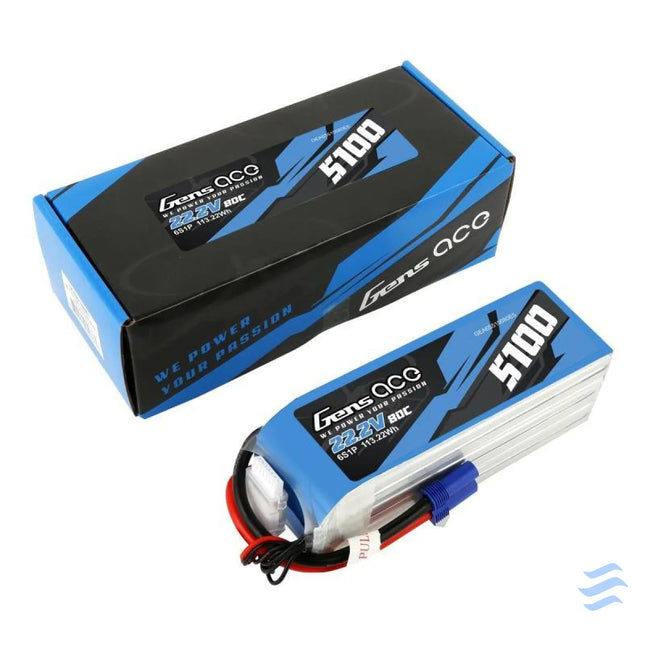 Battery GensAce 5100mAh 22.2V 80C 6S1P EC5 Lithium and NiMH