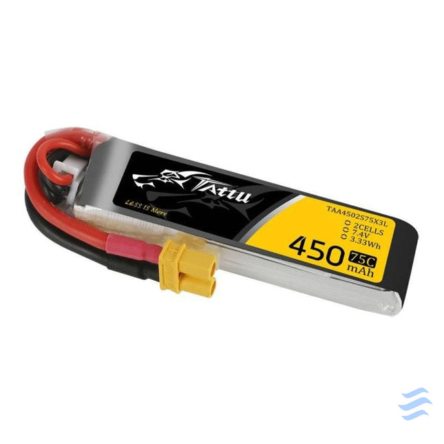 Battery Tattu 450mAh 7.4V 75C 2S1P Long XT30 Lithium and NiMH