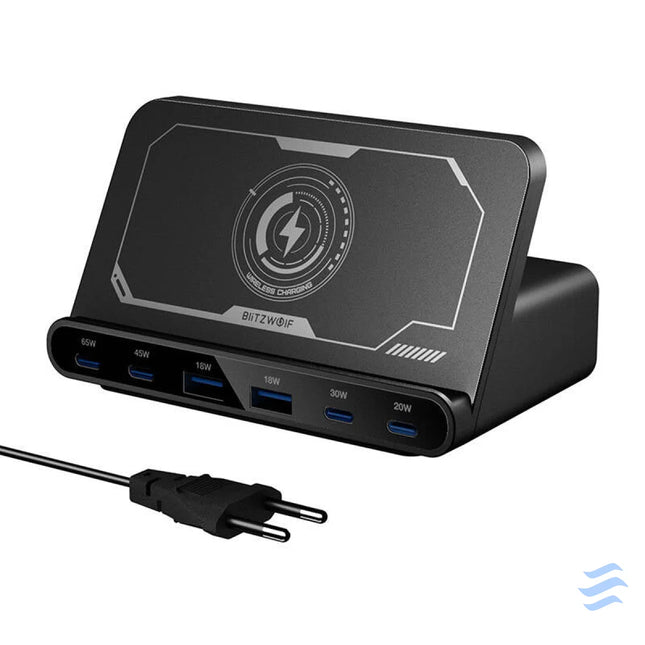 Blitzwolf BW S27 160W 2xUSB A 4xUSB C 15W wireless charger (black) mains chargers