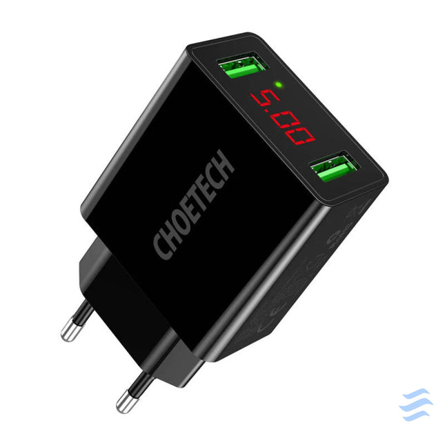C0028 2*USB A network charger with display (black) mains chargers