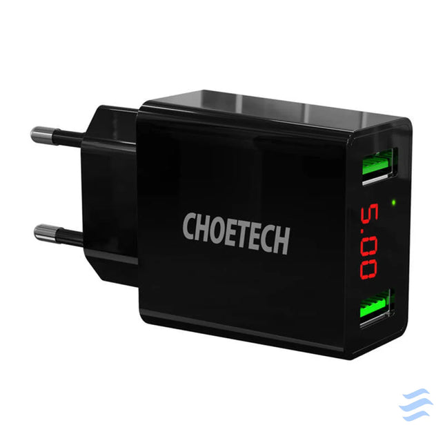 C0028 2*USB A network charger with display (black) mains chargers