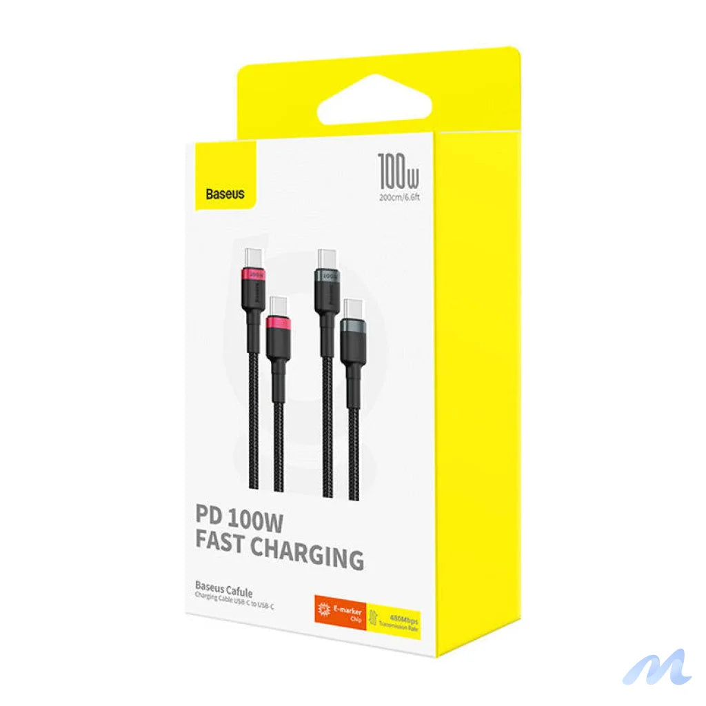 Cable Baseus Cafule USB-C to USB-C 100W,2m, 2psc (Red Black, Grey Black)