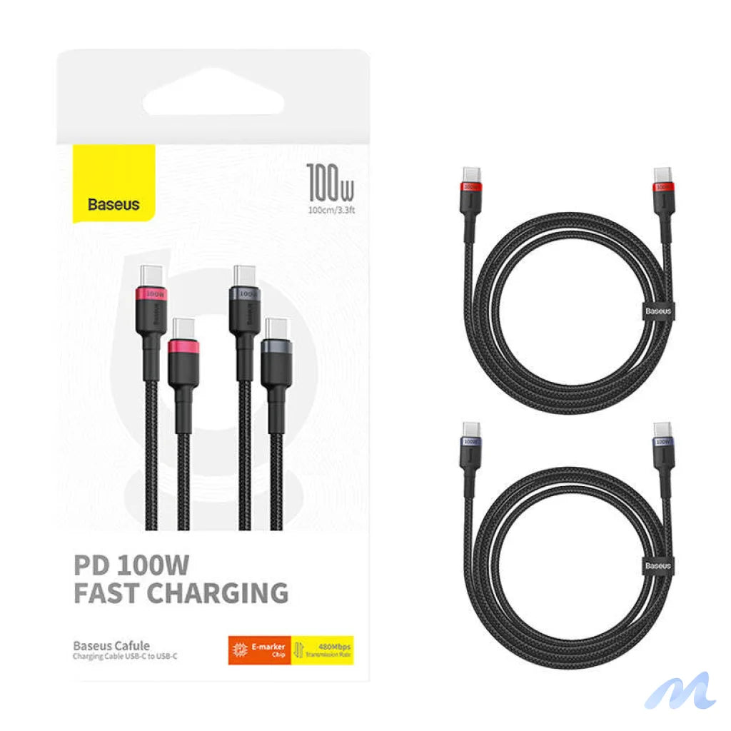 Cable Baseus Cafule USB-C to USB-C 100W,2m, 2psc (Red Black, Grey Black)
