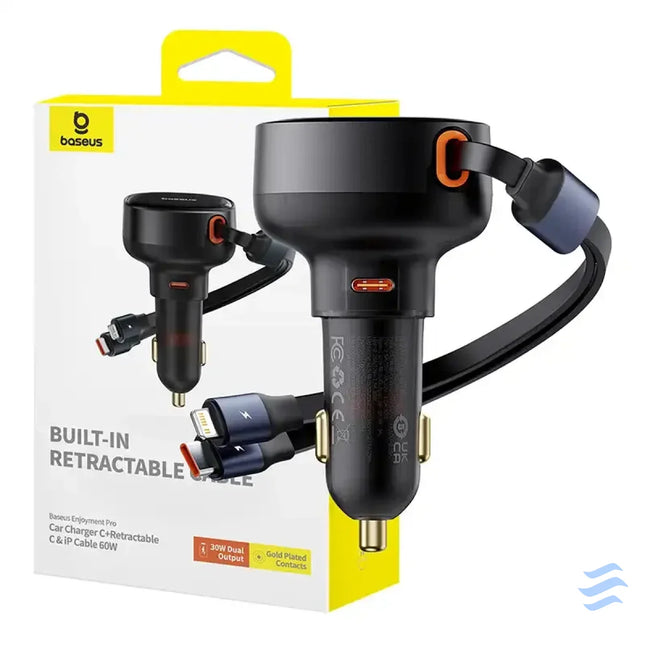 Car Charger Baseus Enjoyment USB C with USB C cable and Lightning 60W (black) Car chargers