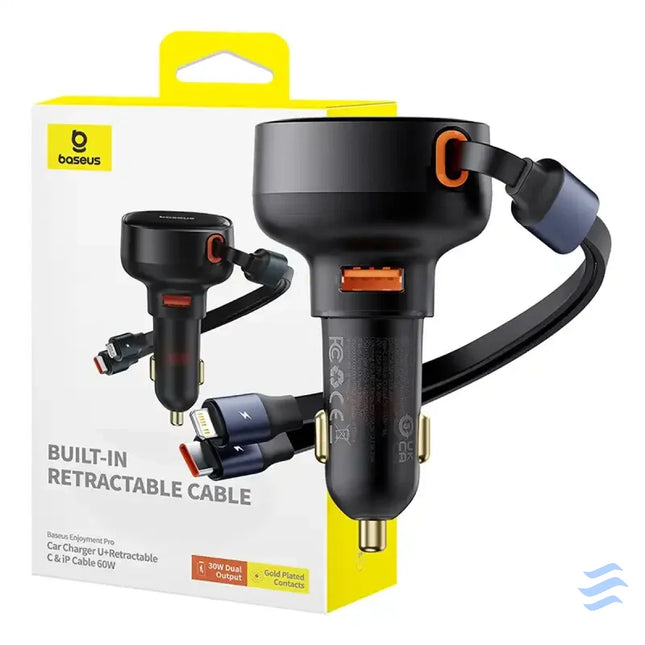 Car Charger Baseus Enjoyment USB with USB C cable and Lightning 60W (black) Car chargers