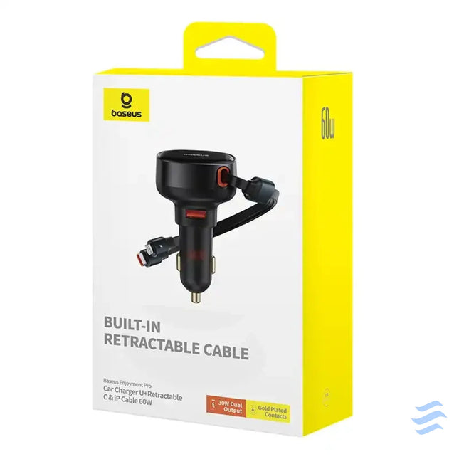 Car Charger Baseus Enjoyment USB with USB C cable and Lightning 60W (black) Car chargers