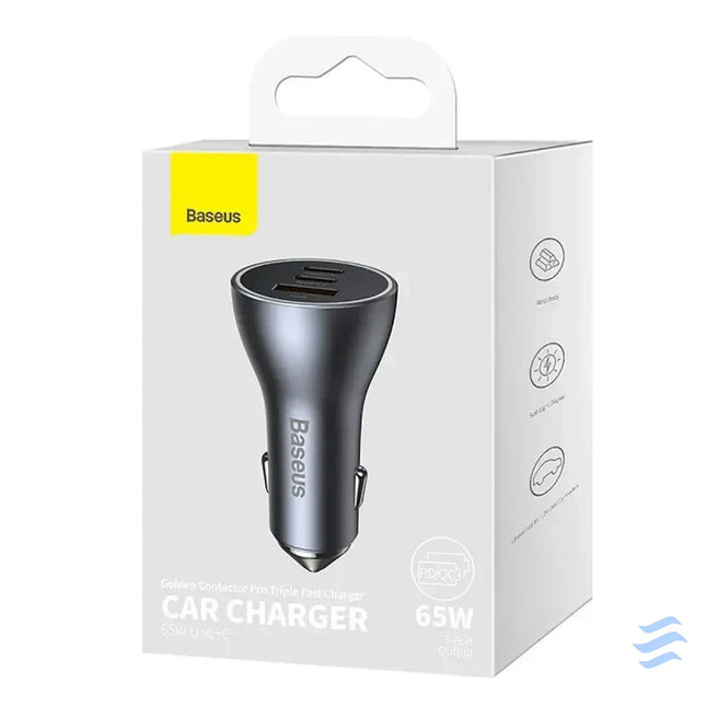 Car charger Baseus Golden Contactor Pro 2x USB C 1x USB 65W (grey) Car chargers