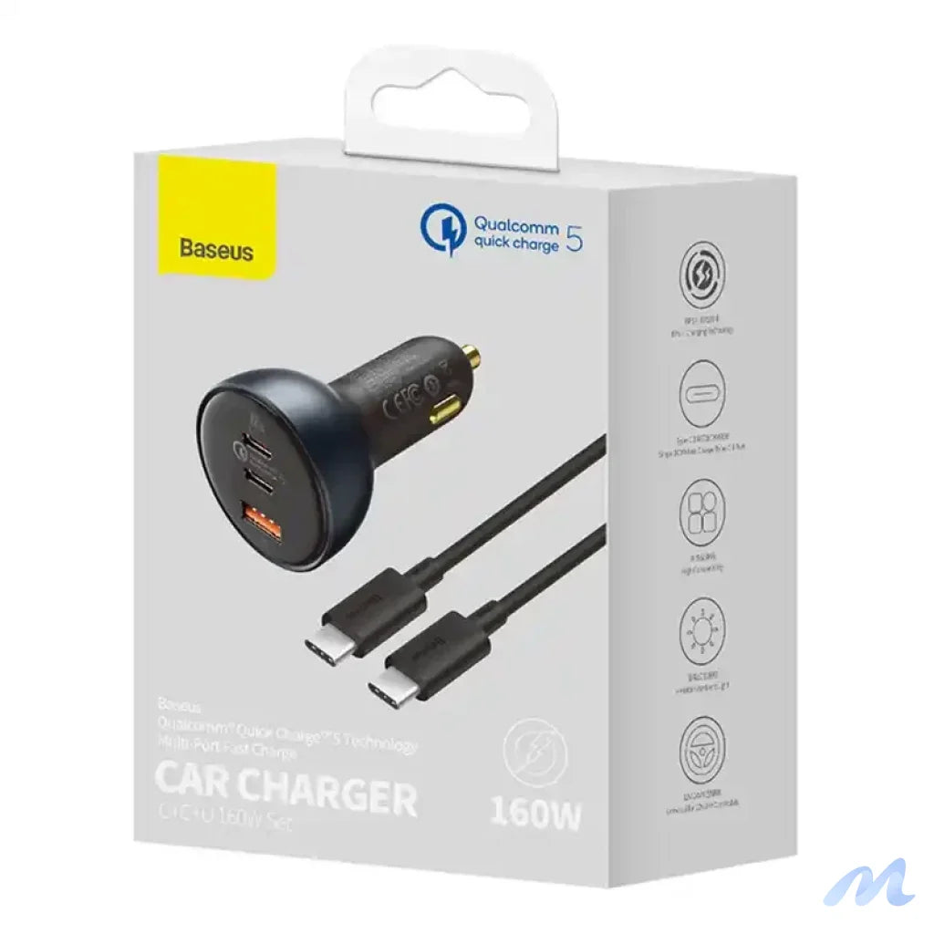 Car Charger Baseus Qualcomm, USB, 2x USB-C, 160W (Grey)