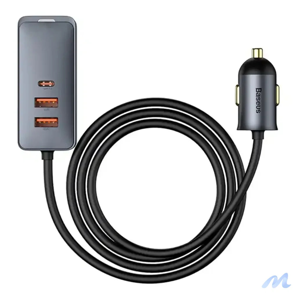 Car charger Baseus Share Together with extension cord, 2x USB, 2x USB-C, 120W (grey)