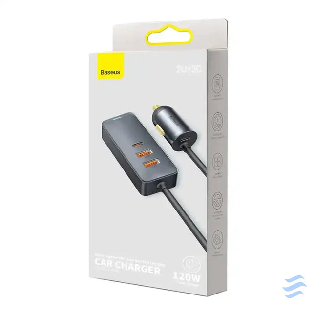Car charger Baseus Share Together with extension cord 2x USB 2x USB C 120W (grey) Car chargers